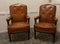French Arts and Crafts Salon or Library Leather Chairs, 1900s, Set of 2 4