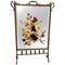 Large Victorian Brass and Roses Painted Mirror Fire Screen, 1880s 1
