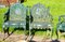 Cast Iron Garden Armchairs with Four Seasons Plaques on the Backs, 1950, Set of 4 7