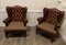 Chesterfield Wing Back Leather Library Chairs, 1940s, Set of 2 3