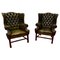 Gentleman's Wing Back Chesterfield Library Chairs in Leather, 1900, Set of 2 1