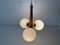 Opaline Glass and Wood Body Atomic Ceiling Lamp, Germany, 1970s 3