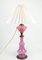 Lampada da tavolo in vetro opalino rosa con base in ottone, 1880, Immagine 5