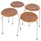 Stool with Three Legs in Chrome-Plated Metal with Teak Veneer Seat by Arne Jacobsen for Fritz Hansen, 1960s, Set of 4 1