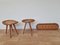 Rattan and Wood Stools with Wall Coat Rack by Jan Kalous for Uluv, 1960s, Set of 3 3