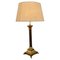 Tall Brass Corinthian Column Table Lamp with Shade, 1920, Image 1