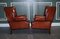 Burgundy Brown Leather Hand Dyed Wingback Chairs, Set of 2 9