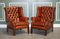 Burgundy Brown Leather Hand Dyed Wingback Chairs, Set of 2, Image 1
