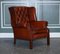 Burgundy Brown Leather Hand Dyed Wingback Chairs, Set of 2 3