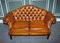 Vintage Cigar Brown Hand Dyed Leather Camel Back Chesterfield Sofa 3