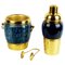 Italian Brass & Blue Goatskin Cocktail Set attributed to Aldo Tura for Macabo, 1960s, Set of 3 1