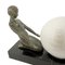 Art Deco Stil Cueillette Skulptur Lampe aus Spelter & Marmor mit beleuchteter Glaskugel von Max Le Verrier, 2022 6