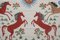 Handmade Silk on Silk Red Horse Pictorial Suzani Table Runner, Uzbek Tablecloth 18 X 48 7