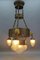 German Art Deco Metal and Frosted Glass Chandelier with Dog Heads, 1930s 4