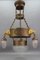 German Art Deco Metal and Frosted Glass Chandelier with Dog Heads, 1930s 2