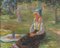 Maurice Alleroux, Young Girl at Picnic, 20th Century, Oil on Canvas, Framed, Image 2