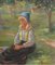 Maurice Alleroux, Young Girl at Picnic, 20th Century, Oil on Canvas, Framed 5