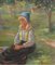 Maurice Alleroux, Young Girl at Picnic, 20th Century, Oil on Canvas, Framed, Image 5
