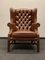 Vintage Chesterfield Wing Chair in Brown Leather 1
