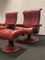 Large Lounge Chair in Red Leather with Ekornes Stressless Blues Recliner, Set of 2 5