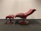 Large Lounge Chair in Red Leather with Ekornes Stressless Blues Recliner, Set of 2 4