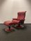 Großer Sessel aus rotem Leder mit Ekornes Stressless Blues Liege, 2er Set 2