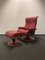 Large Lounge Chair in Red Leather with Ekornes Stressless Blues Recliner, Set of 2 2