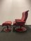 Large Lounge Chair in Red Leather with Ekornes Stressless Blues Recliner, Set of 2 8
