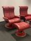Large Lounge Chair in Red Leather with Ekornes Stressless Blues Recliner, Set of 2 6