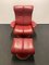 Large Lounge Chair in Red Leather with Ekornes Stressless Blues Recliner, Set of 2 7