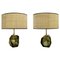 Mid-Century Modern Olive Green Murano Table Lamps, Italy, 1950s, Set of 2 1