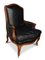 Französischer Louis XV Bergere Sessel aus schwarzem Leder mit Messingbeschlägen 1