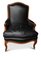 Französischer Louis XV Bergere Sessel aus schwarzem Leder mit Messingbeschlägen 2