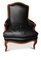 Louis XV French Black Leather Bergere Armchair with Brass Stud Detailing 2