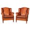 20th Century Dutch Sheepskin Leather Wingback Club Chairs, Set of 2 1