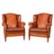 20th Century Dutch Sheepskin Leather Wingback Club Chairs, Set of 2, Image 1