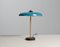 Vintage Italian Table Lamp in Brass with Blue Shade, 1950s, Image 1