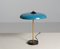 Lampada da tavolo vintage in ottone con paralume blu, Italia, anni '50, Immagine 5