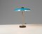 Vintage Italian Table Lamp in Brass with Blue Shade, 1950s, Image 4