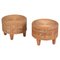 Runde Rattan Poufs mit Teak Beinen, Italien, 1970er, 2er Set 1