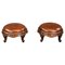 19th Century Walnut & Brown Leather Footstools, 1880, Set of 2, Image 1