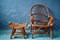 Rattan Armchair with Ottoman, 1970s, Set of 2 5