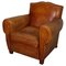 Vintage French Moustache Back Cognac-Colored Leather Club Chair 1