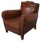Vintage French Moustache Back Cognac-Colored Leather Club Chair, 1940s, Image 1