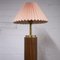 Lampe de Bureau Cylindrique en Teck et Laiton avec Abat-Jour Rose Plissé, 1960s 6