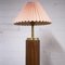 Teak & Brass Cylindrical Desk Lamp with Pleated Pink Shade, 1960s, Image 7