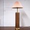 Teak & Brass Cylindrical Desk Lamp with Pleated Pink Shade, 1960s 2