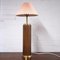 Teak & Brass Cylindrical Desk Lamp with Pleated Pink Shade, 1960s, Image 1