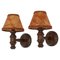 Wall Lamps in Stained Pine & Faux Leather Shades, Denmark, 1950s, Set of 2, Image 1