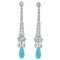 Boucles d'Oreilles Pendantes Turquoise, Aigue-marine, Diamants et Platine, 1970s, Set de 2 1